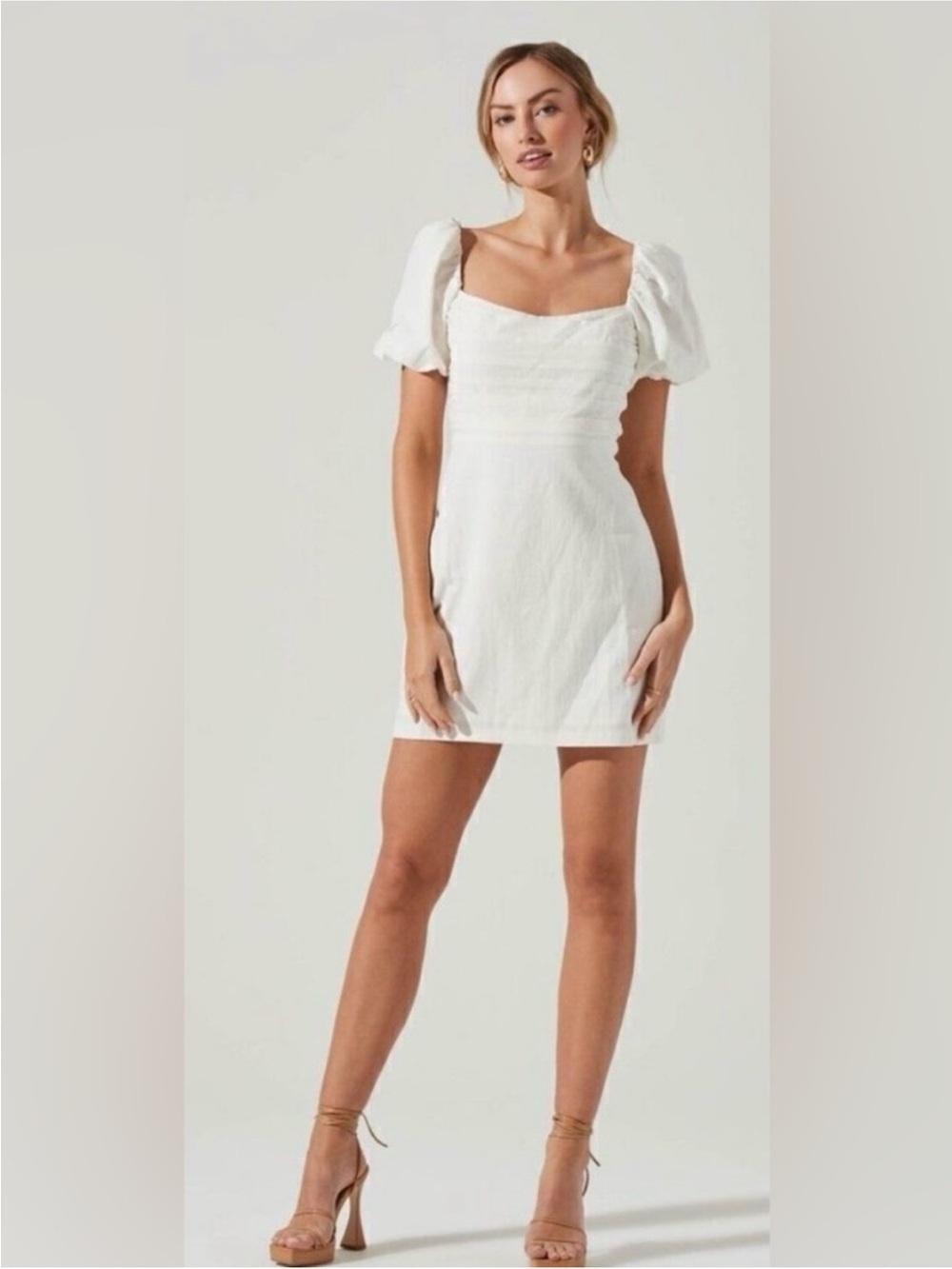 ASTR The LABEL Linen Pleat Front Mini Dress IN WHITE WOMEN'S SIZE MEDIUM